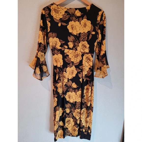 Connected Apparel Women Black Polyester Round Neck 3/4 Sleeves Wrap Dress Size 4 - Picture 4 of 11